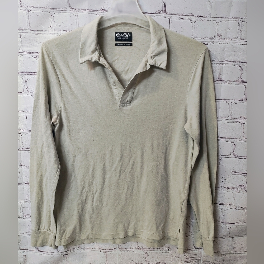 Goodlife Scoop Medium Polo Dark Cream Beige Longsleeve Shirt Preppy